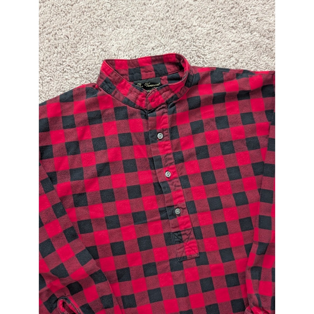 Vermont Flannel Co Henley Shirt Mens Medium Red Buffalo Plaid Pullover USA Made